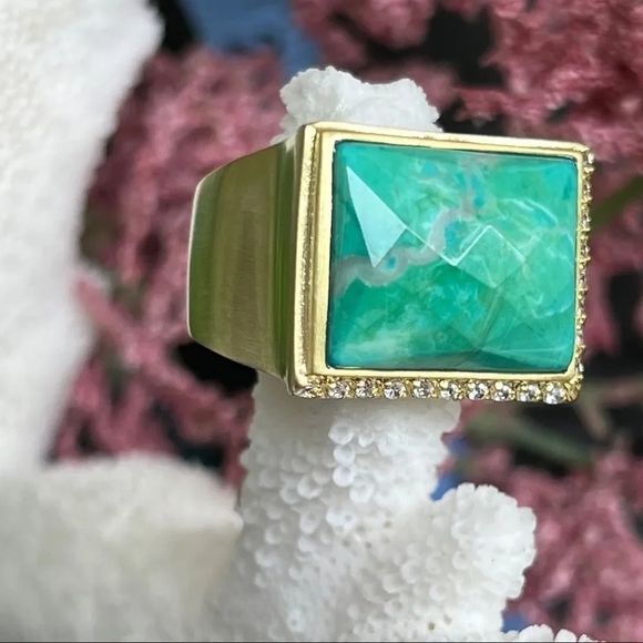 Faceted Turquoise 18k Gold Sheila Fajl GLOW Masterpiece Statement Ring Size 10 - Picture 7 of 15
